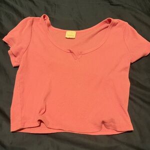 Full Tilt pink Ribbed Short Sleeve Top